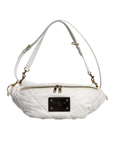 Dolce & Gabbana White Quilted Logo Plaque Belt Waist Fanny Pack Bag